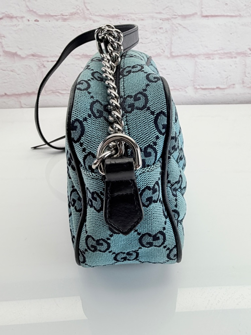 Gucci Blue GG Supreme Canvas Crossbody with Black Leather Trim - Picture 5 of 16